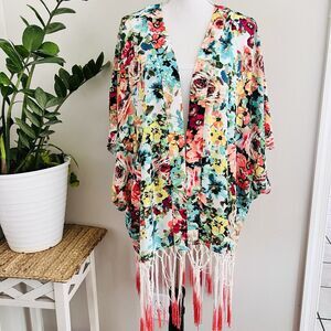 Cato Est 1946 Colorful Floral Fringed Boho Kimono Wrap Blouse Plus 18/20W